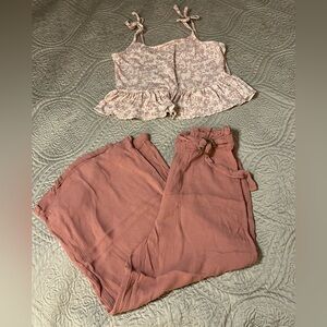 Girls Matching Set Kensie Girl Pink Floral Top and Wide Leg Pants Set Size 10